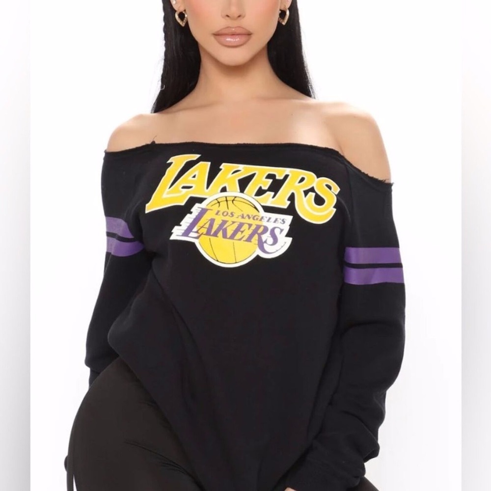 NBA Court Side Seats Off Shoulder Lakers Sweatshirt Size Small Black Los Angeles